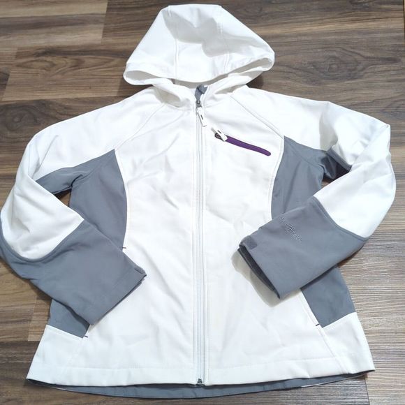 Kids Free Tech White/Gray/Purple Long Sleeve Softshell Jacket Size Medium 8-10 C - Picture 1 of 6